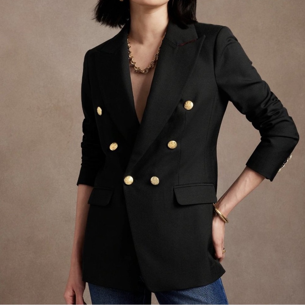 Banana Republic Black Double-Breasted Blazer with Gold Buttons